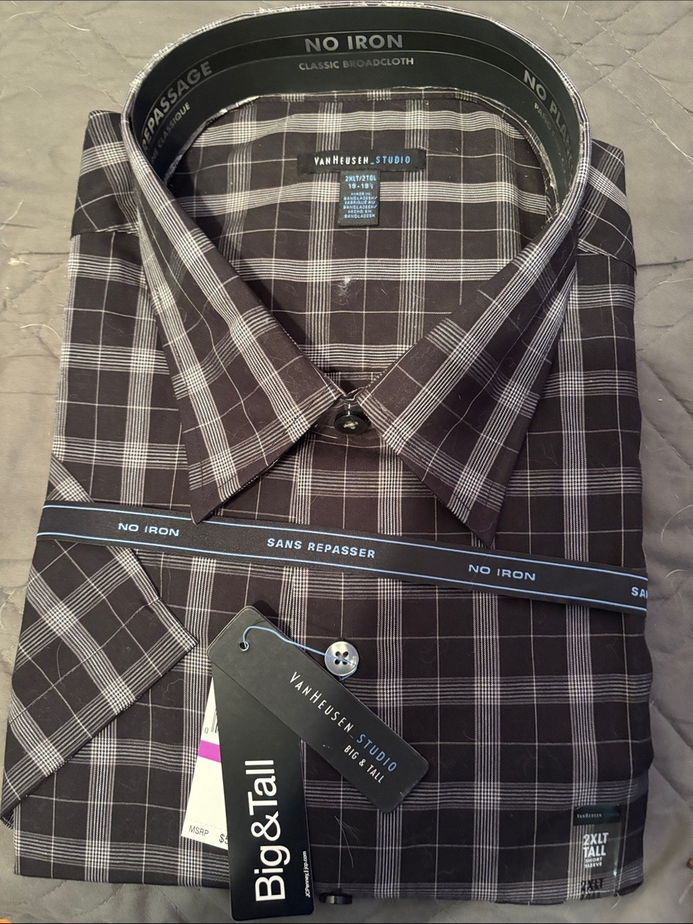 Van Heusen Black and White Plaid Dress Shirt